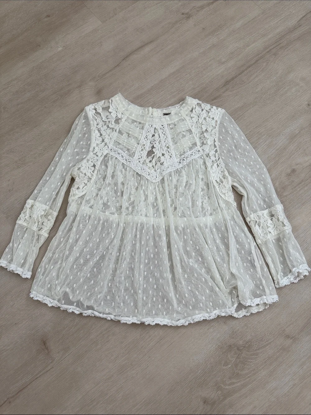 Free People Ivory Lace Swiss Dot Peasant Blouse